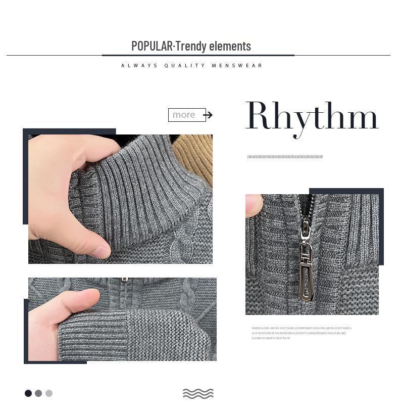 Herren Winter dicker Strick Pullover mit halbem Reißverschluss und Stehkragen
