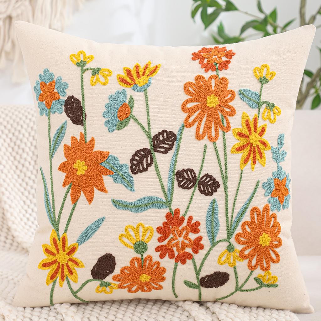 1 Pc Spring Throw Pillow Cover Embroidery Canvas Living Room Sofa Home Decoration Flowers Bird Leaves