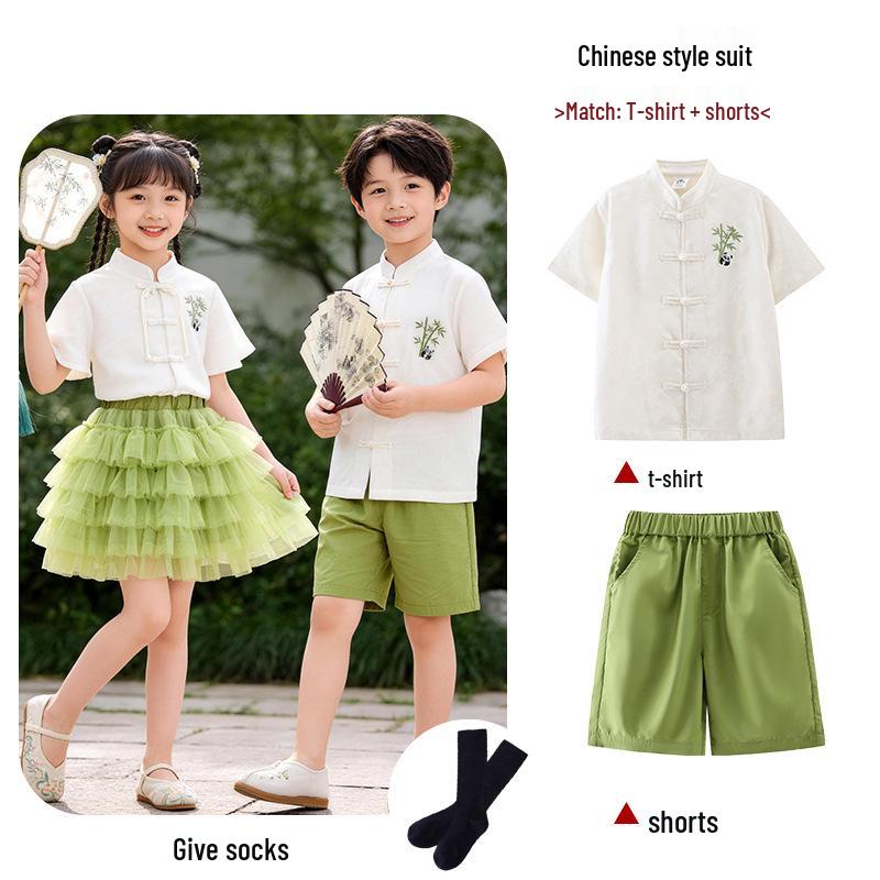 Mädchen-Puffrock Hanfu-Set - Chinesisches Stil-Performance-Kostüm für Kinderchor & Rezitation