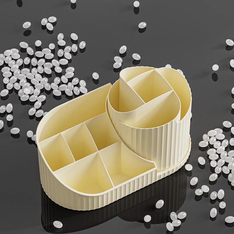 Rotating Makeup Brush Organizer Multifunctional Cosmetic Storage for Lipstick Eyeshadow Brushes Luxury Plastic Cream White Pink