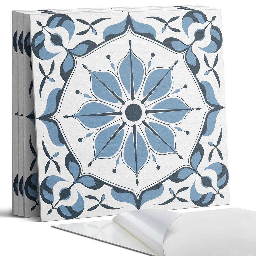 Package of PVC Tiles With Decor for Kitchen or Bathroom Floral Pattern With Details 4X50X50 Cm