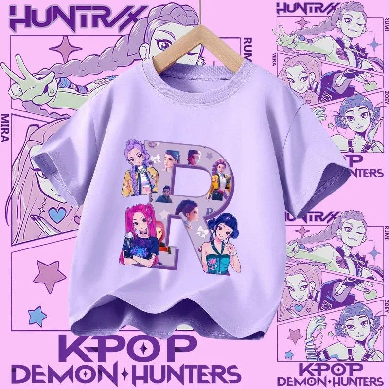 Cotton Tshirt for Girls Kpop Demon Hunter  Sports Tshirt  New Short Sleeve Casual Tshirt for Summer 2026  Letters AZ