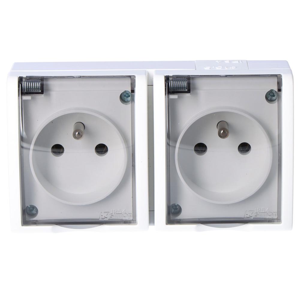 Socket with grounding, 2-fold, n/t, IP54 AQGZ1-2/11a Aquarius white, flap