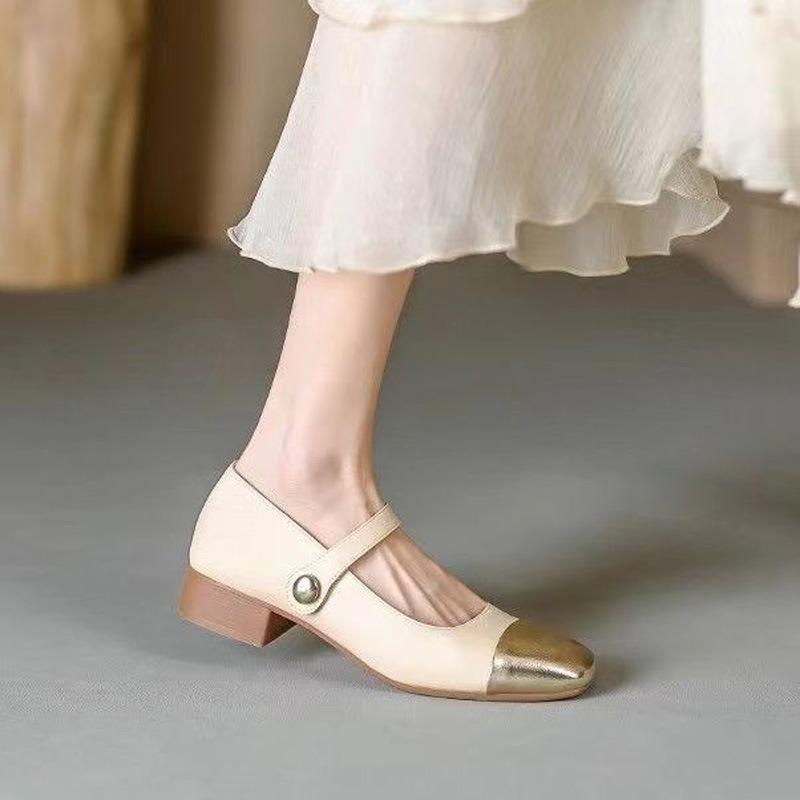 Shallow Soft Leather Single Shoes New Fashion Temperament Square Head Leather Shoes Versatile Mary Jane Women's Shoes