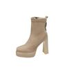 Fashion Women's Platform Cow Suede Booties Fall New Square Toe Rear Zipper Anti-Slip Wear-Resistant High Heels