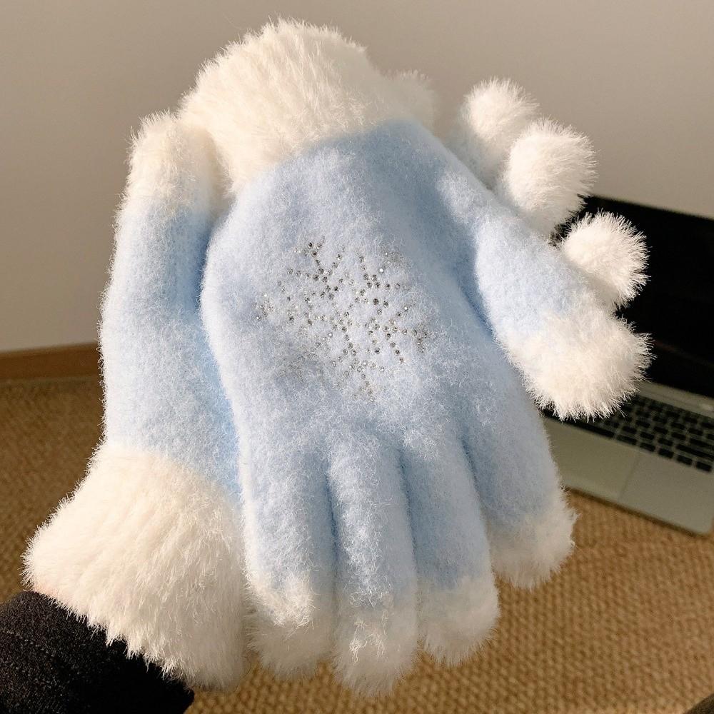 Rhinestone Snowflake Knitted Gloves Full Finger Thick Warm Winter Gloves  Cold Weather