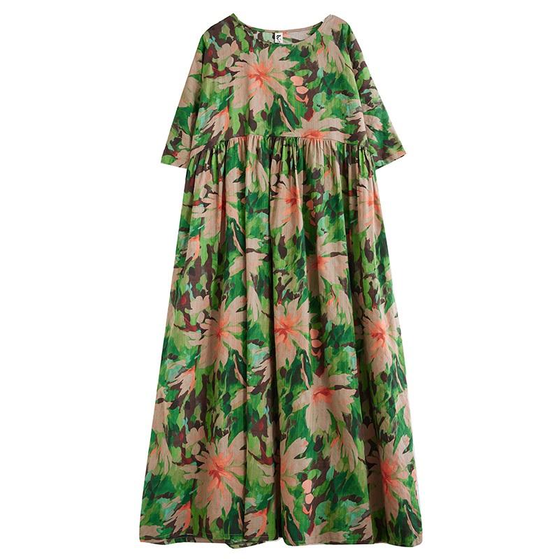 Manga curta plus size algodão vintage floral novo em vestidos para mulheres casual solto longo vestido de verão