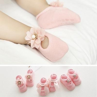 1 Pair Baby Girl Cotton Lace Bow Tie Slippery Socks Floor Socks