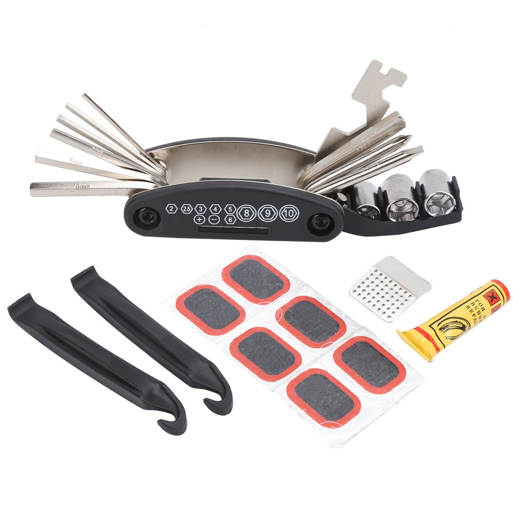 Bike Flat Tire Repair Tools Fold MultiFunction Hex Wrench Nut Tire Puncture Repair Set