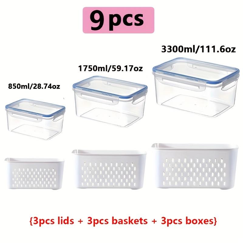 9pcs fridge storage boxes with lids stackable with drain tray for fruits, vegetables, suitable for camping and dining