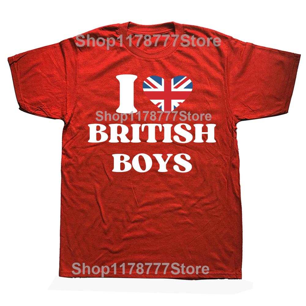 Funny I Love British Boys T Shirts Graphic Cotton I Red Heart British Boys Britain United Kingdom Gifts Summer Tshirt Men