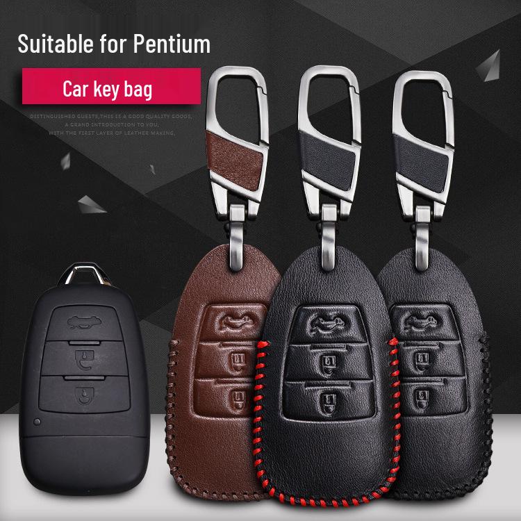 Genuine Leather Key Cover for 2019 Benteng X80 Car - Men's Key Bag with Buckle