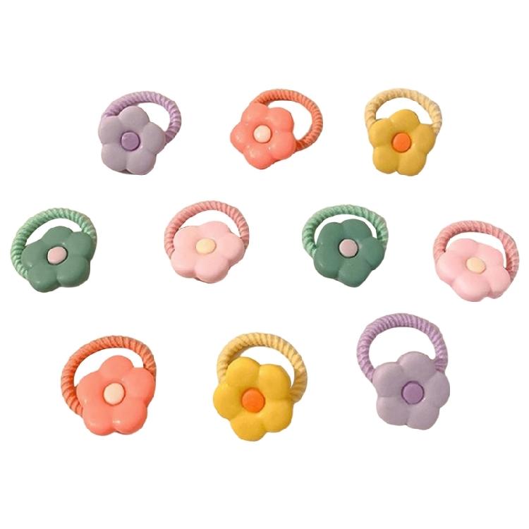 10Pcs Elastic Hair Bands for Toddler Girl with Flower and Fruit Designs for Children Various Hairstyles Hair Circles