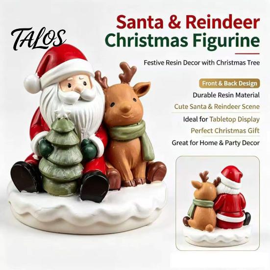 Christmas Table Decorations Santa And Deer Figurine, Gnome Resin Statue, Holiday Compact Room Ornament Centerpiece for Home Living Bedroom Mantel