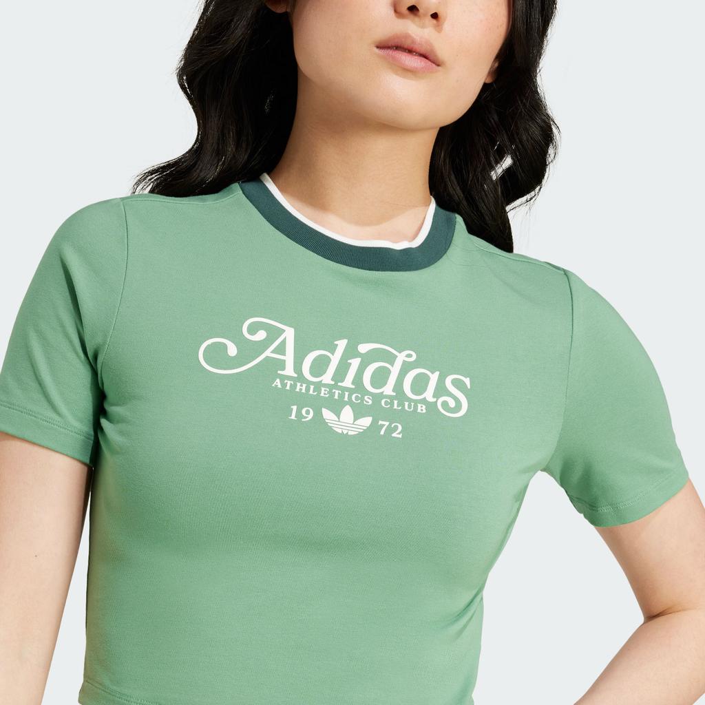 Adidas Originals Badge Slim 3-Stripes T-Shirt Comfortable Versatile Round Neck Short Sleeve Women Tops Green IY5238