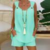 2024 Elegant Solid Color Women's Sleeveless Top & Shorts Set - European & American Style