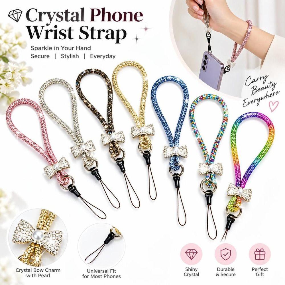 Sparkling Finish Phone Wrist Strap Pearl Bowknot Phone Lanyard Phone Wrist Chain Women Girls