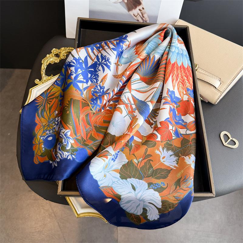Jungle Flying Bird Simulation Silk Printing Silk Scarf Square Scarf Premium Shawl Sunscreen Neck Professional Scarf Headscarf Scarf