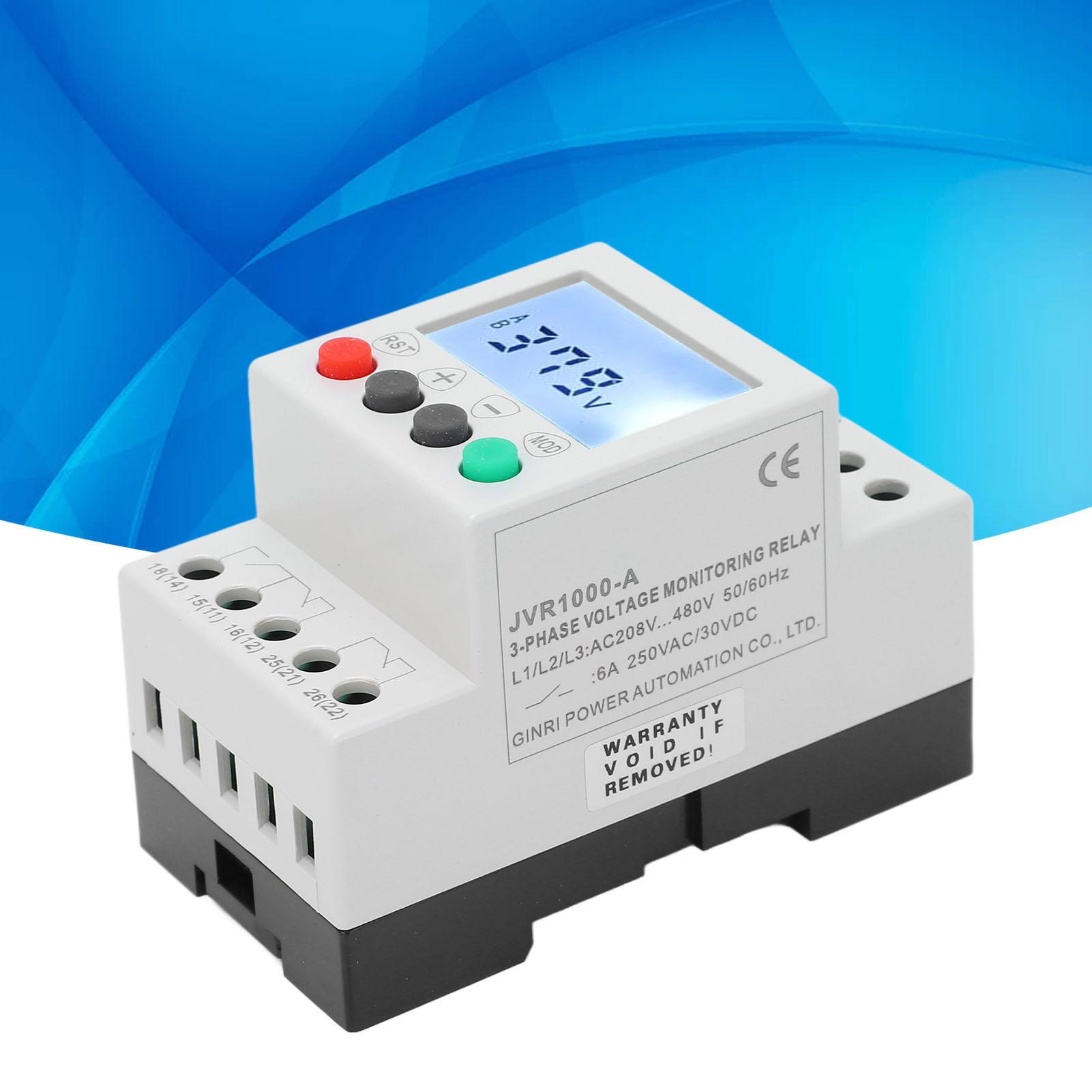 

Over Voltage Protector Voltage Phase Sequence Protector 3 Phase 3 Wire Over Under Voltage Protector Monitor Relay AC 208‑480V United States