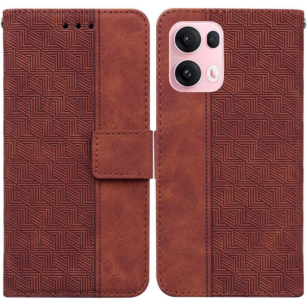 For Oppo Reno13 Pro 5G Case Geometry Pattern Leather Wallet Phone Cover with Wrist Strap