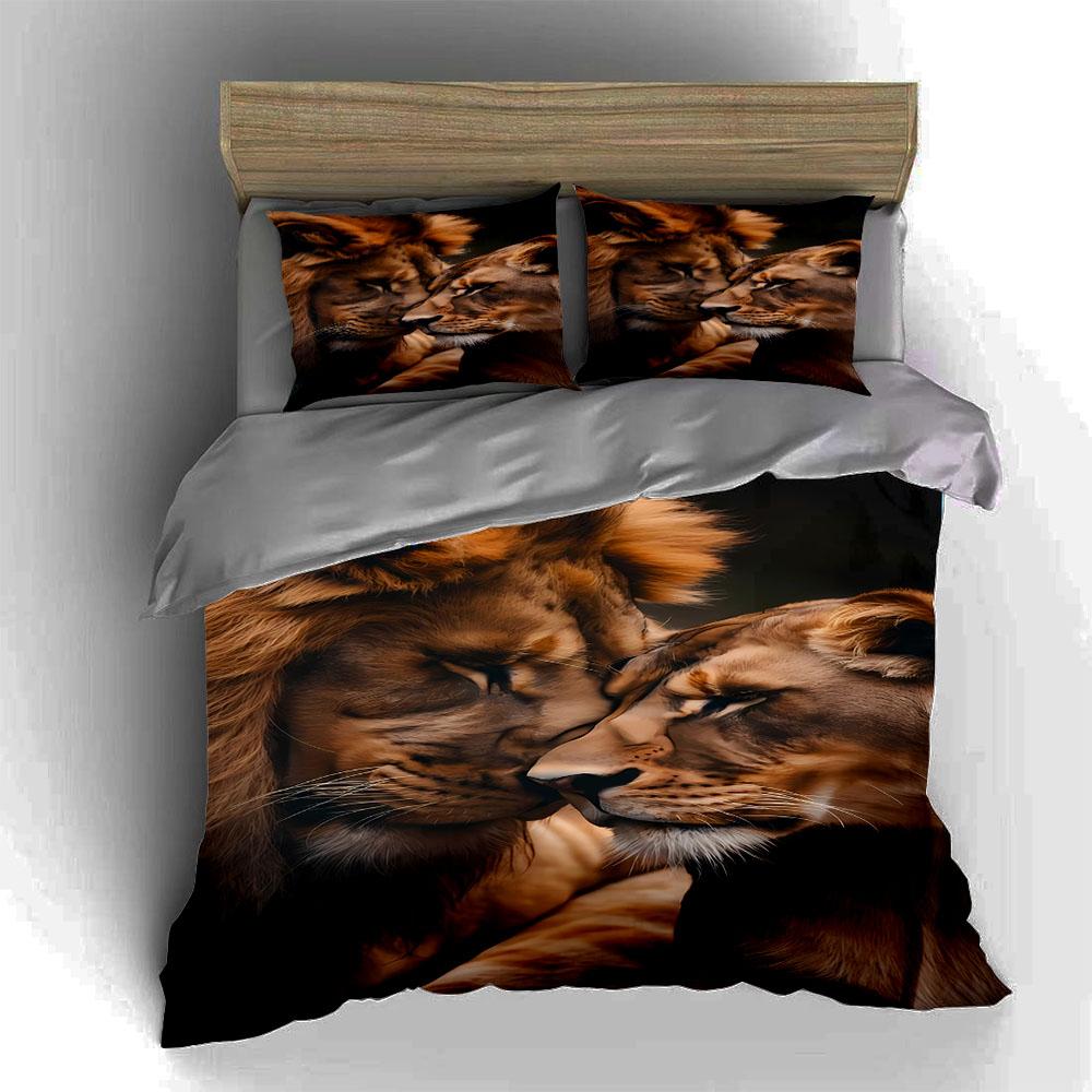 Lions affectionately nuzzling. Bedding Duvet cover sets Duvet covers Pillowcases gifts (1 * Duvet Cover 2 * Pillowcases, without duvet insert)