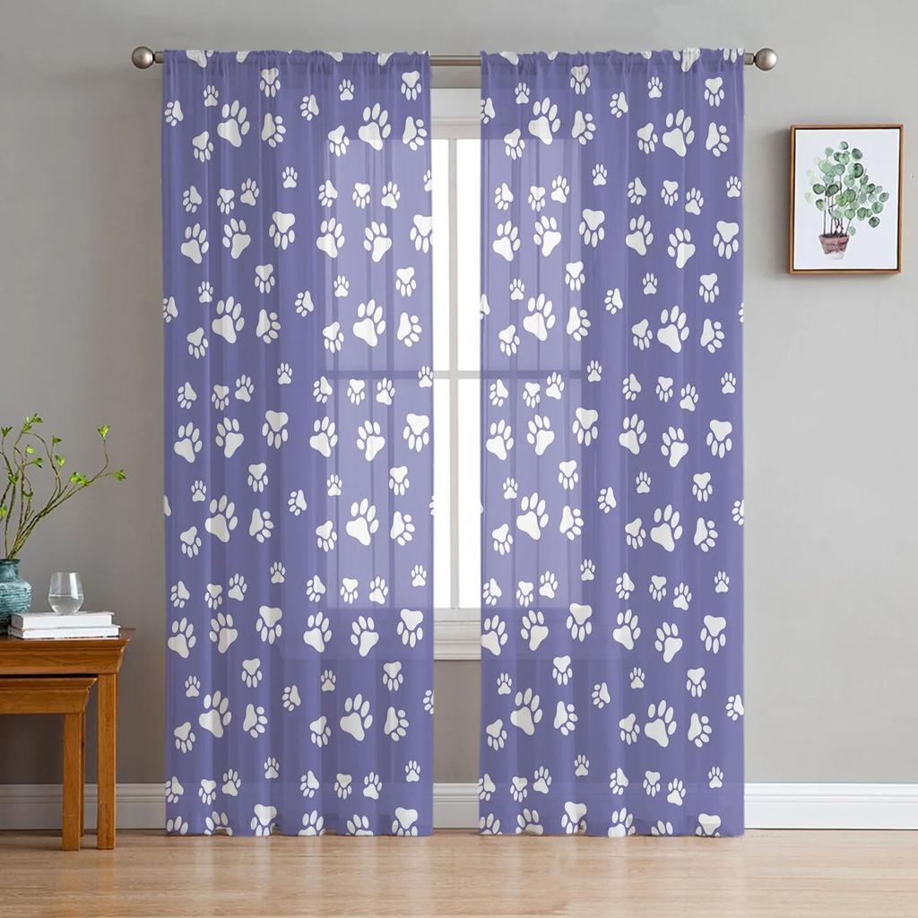Tulle Curtains for Living Room Dog Paw Black Gray Bedroom Study Window Sheer Curtains Kitchen Balcony Interior Voile Curtains