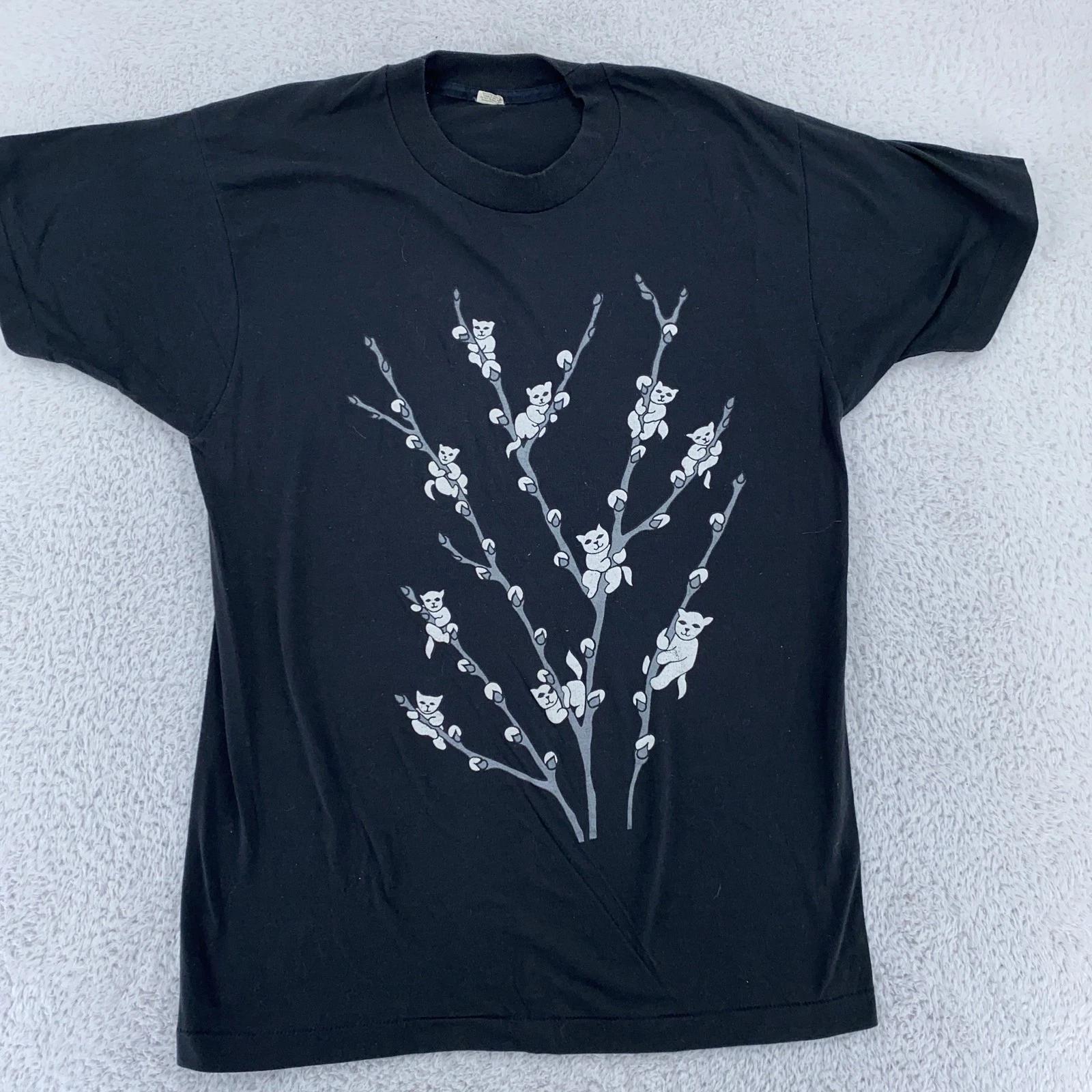 Vintage Cats Pussy Willow Tree Shirt Mens Medium Black Tee Kawaii Cute 90s 3XL