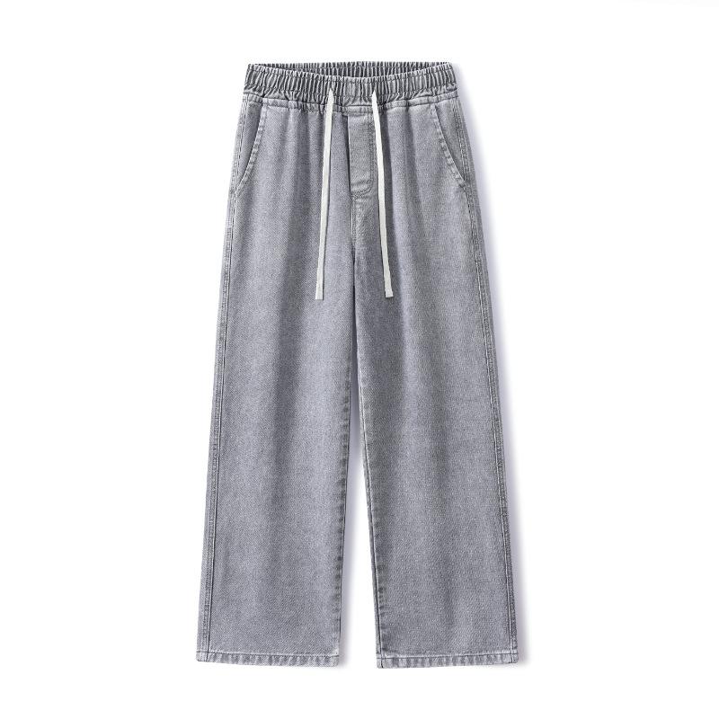 Boho berry Herfst Koreaanse Mode Trekkoord Y2K Jeans Homme Klassieke Baggy Rechte Wijde Pijpen Broek 2025 Nieuw Hip Hop Streetwear Casual jean XXL lichtgrijze kleur