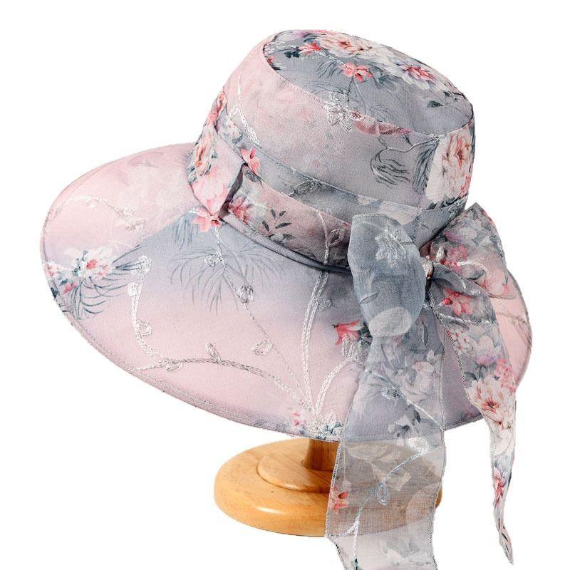 Summer Wide Brim Hat For Women With Breathable Polyester Sunshade And Floral Pattern For Sun Protection