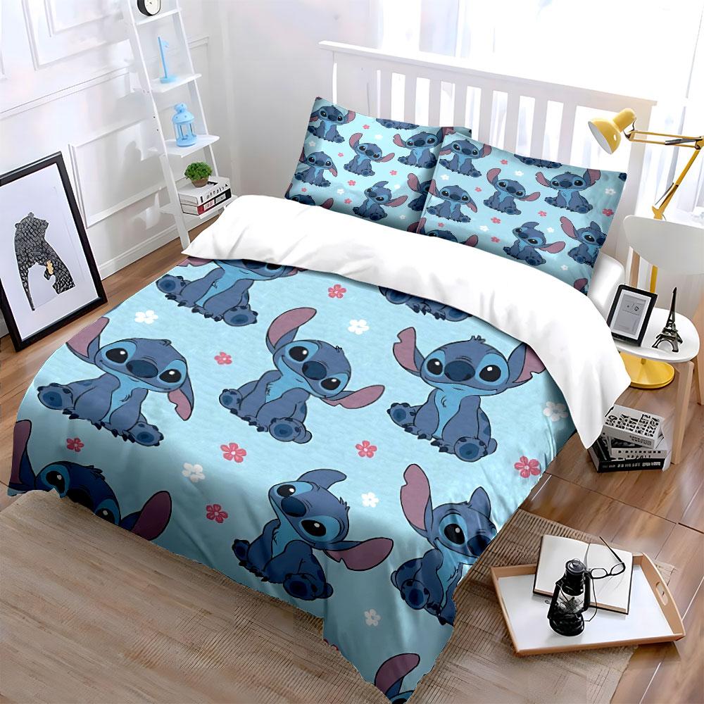 Cute Blue Cartoon Alien Print Bedding Duvet Cover Set Duvet Cover Pillowcases (1*Duvet Cover 2*Pillowcases, Without Duvet Insert)