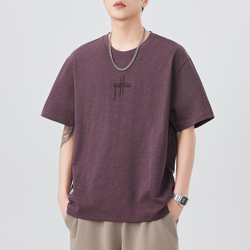 Short-sleeved T-shirt for Men's Summer New Embroidered Versatile Five-point Sleeve T-shirt Round Neck Casual