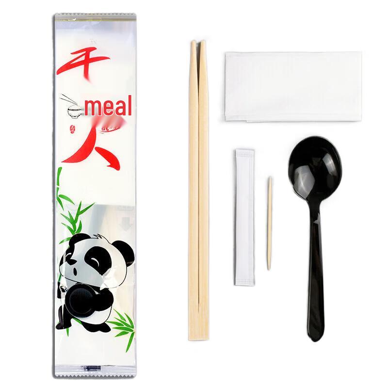 Huihuang  The Eater  Disposable Bamboo Chopsticks & Black Spoon Set, 500 Count