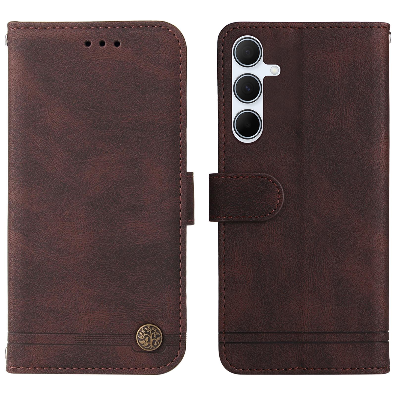 

Для Samsung Galaxy A56 5G Кожаные чехлы-кошельки Чехол для телефона с тактильным покрытием Подставка с ремешком Brown