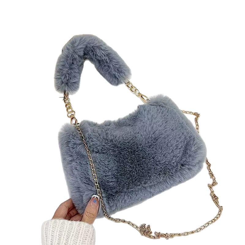 Korean Design Plush Chain Crossbody Handbag - Versatile & Stylish