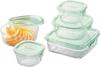 Iwaki Glass Storage Set of Pack Heat-Resistant Containers, Green, 5, & Microwave, PSC-PRN-5G