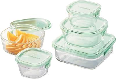 Iwaki Glass Storage Set of Pack Heat-Resistant Containers, Green, 5, & Microwave, PSC-PRN-5G