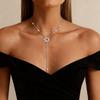 Collier Y Étoilé Orné de Diamants avec Chaîne Perles pour Femmes et Hommes