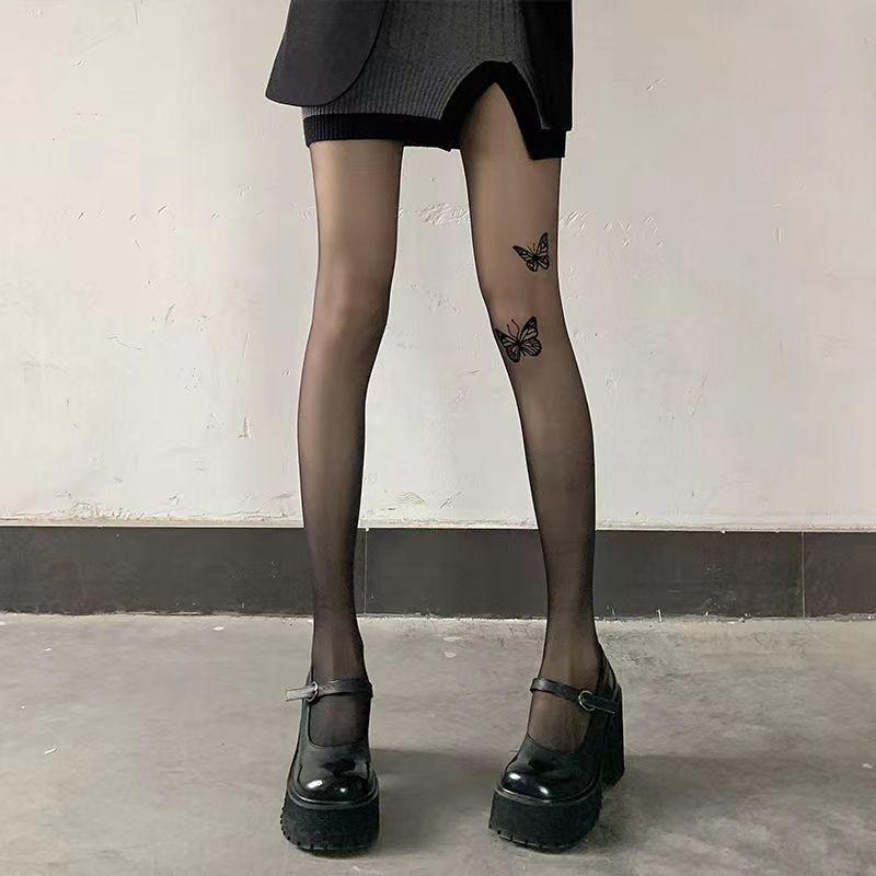New spring and summer ultra-thin white stockings jk jacquard love stockings meat-through lace sexy pantyhose black silk