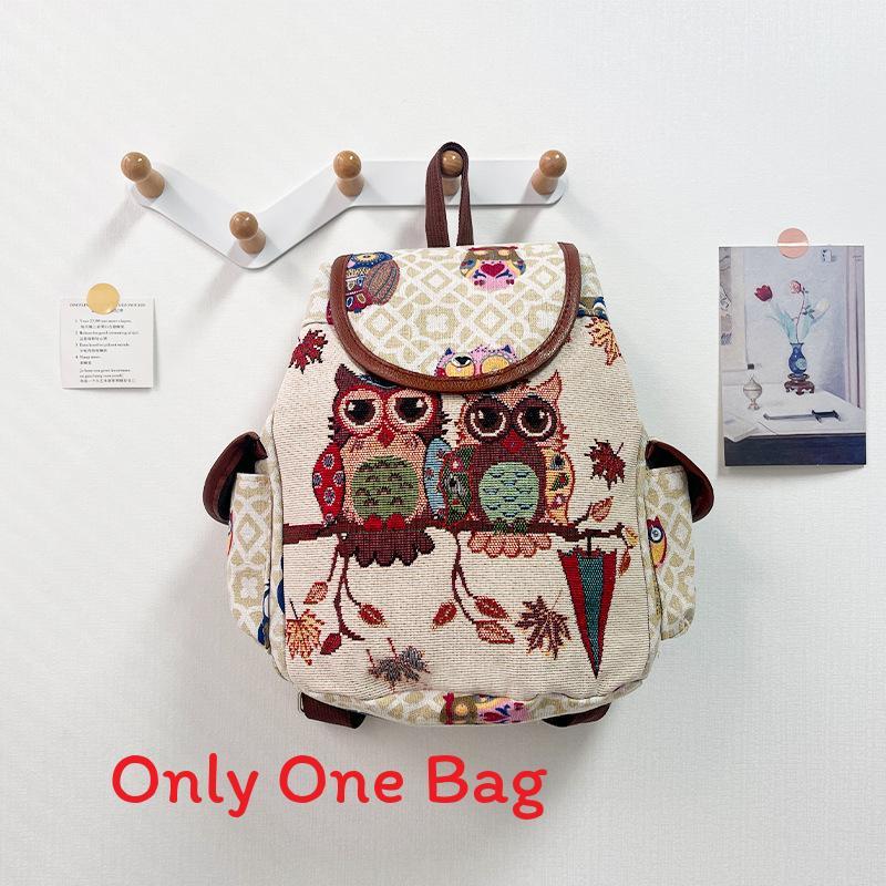 Owl Canvas Backpack With Drawstring Closure For Casual Daily Use