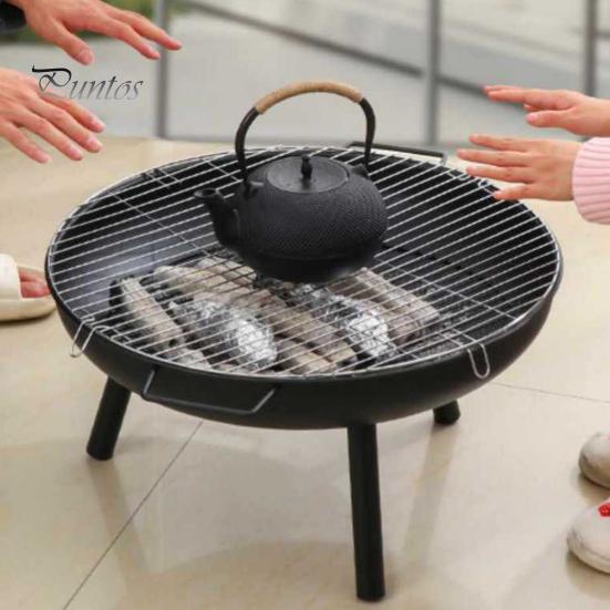 Round Firepit with Carbon Mesh Indoor Outdoor Backyard Balcony Patio Charcoal Burner Portable Detachable Brazier Heavy Duty Household Stove