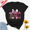 Pastel Happy Easter Tshirt Leopard Tie Dye Lettering With Bunny Ears Paws Carrots Graphic Breathable Cotton Casual Streetwear