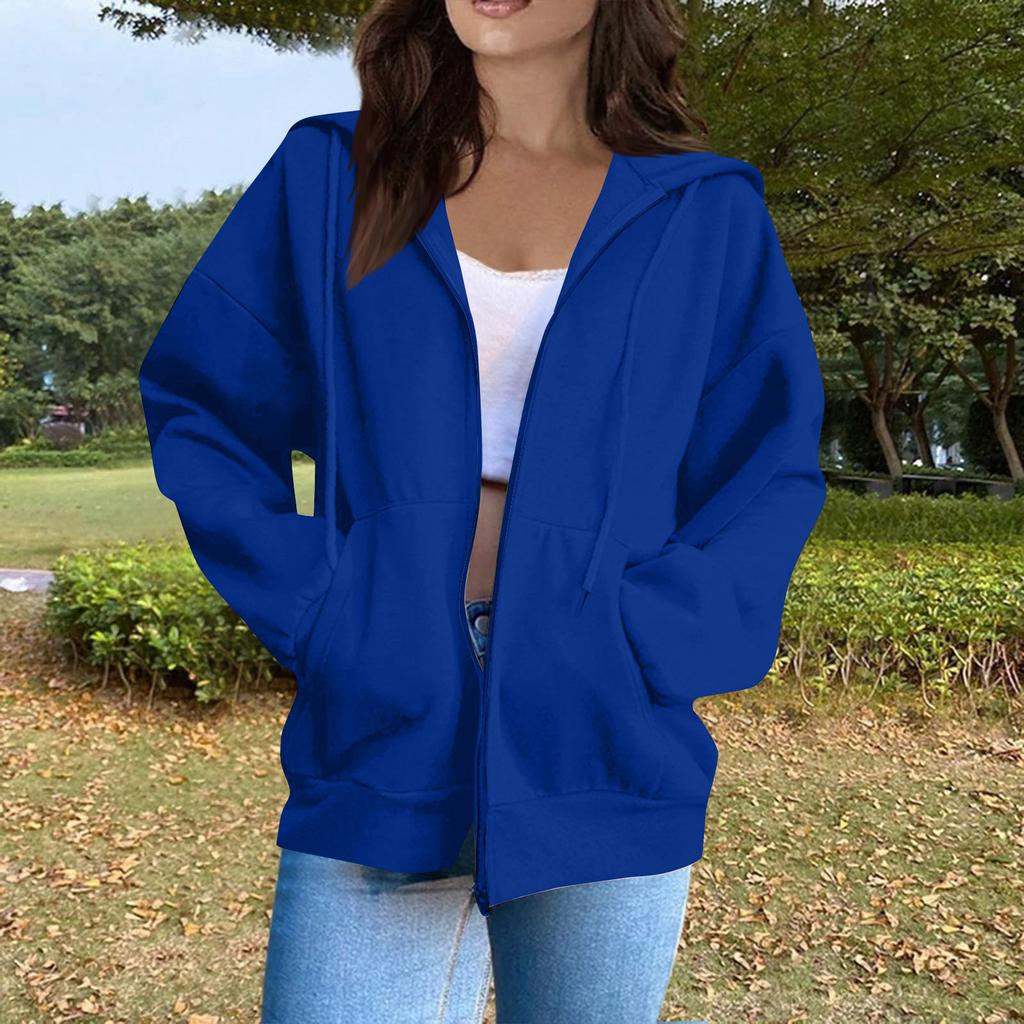 Women's Fashion Casual Long Sleeve Solid Color Hooded Sweatshirt Tops