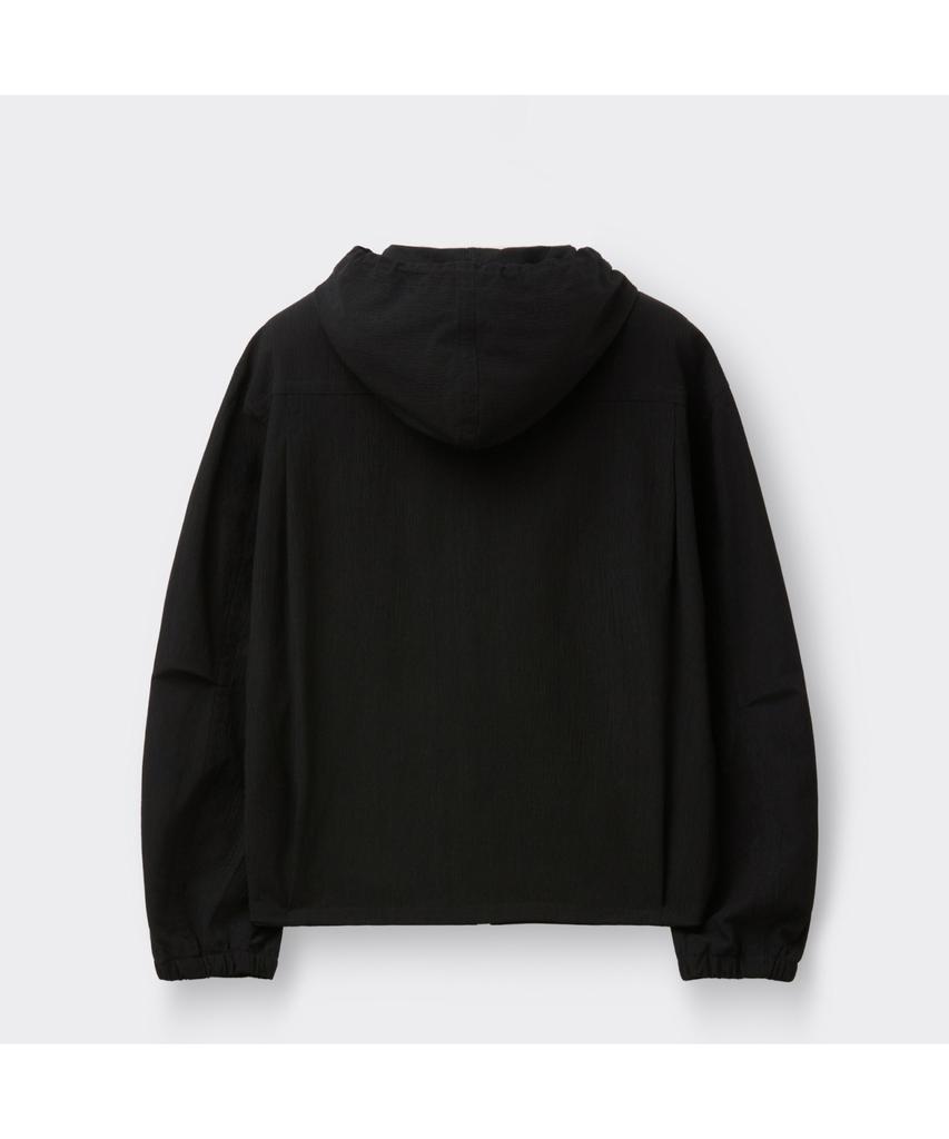 Customellow [Online Only] Black Crinkled Hood Zip Jacket Cquam26211Bkx
