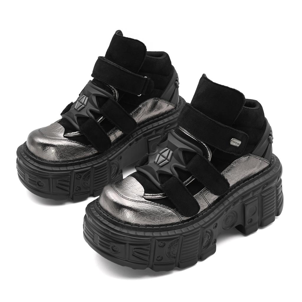 Stivaletti Gotici alla Caviglia Scarpe da Donna Nuovo Stile Punk Allacciatura Altezza Tacco 6CM Scarpe con Plateau Donna Decorazione in Metallo Sneakers da Donna