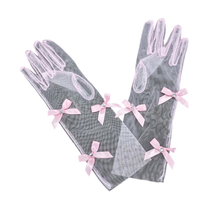 Delicate Sheer Gloves for Infants Feature Sweet Style Bowknot Detailing Stage Performances Essential Mittens