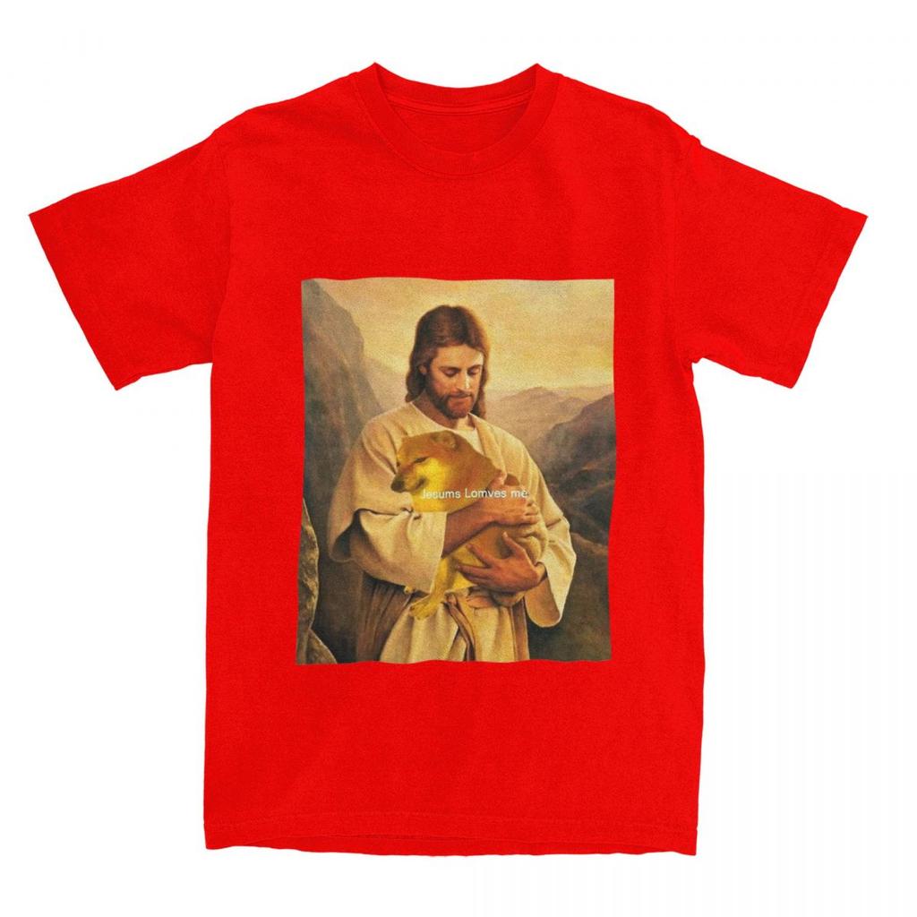 Cheems Jesus TShirts Men Women Doge Meme Awesome Pure Cotton Tee Shirt O Neck Short Sleeve T Shirts Birthday Present Clothing