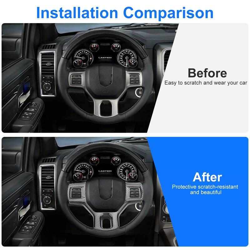 For Dodge Ram 1500 2500 2011-2018 Abs Carbon Fiber Style Inner Sticker Car Interior Steering Wheel Cover Trim Frame Decotation