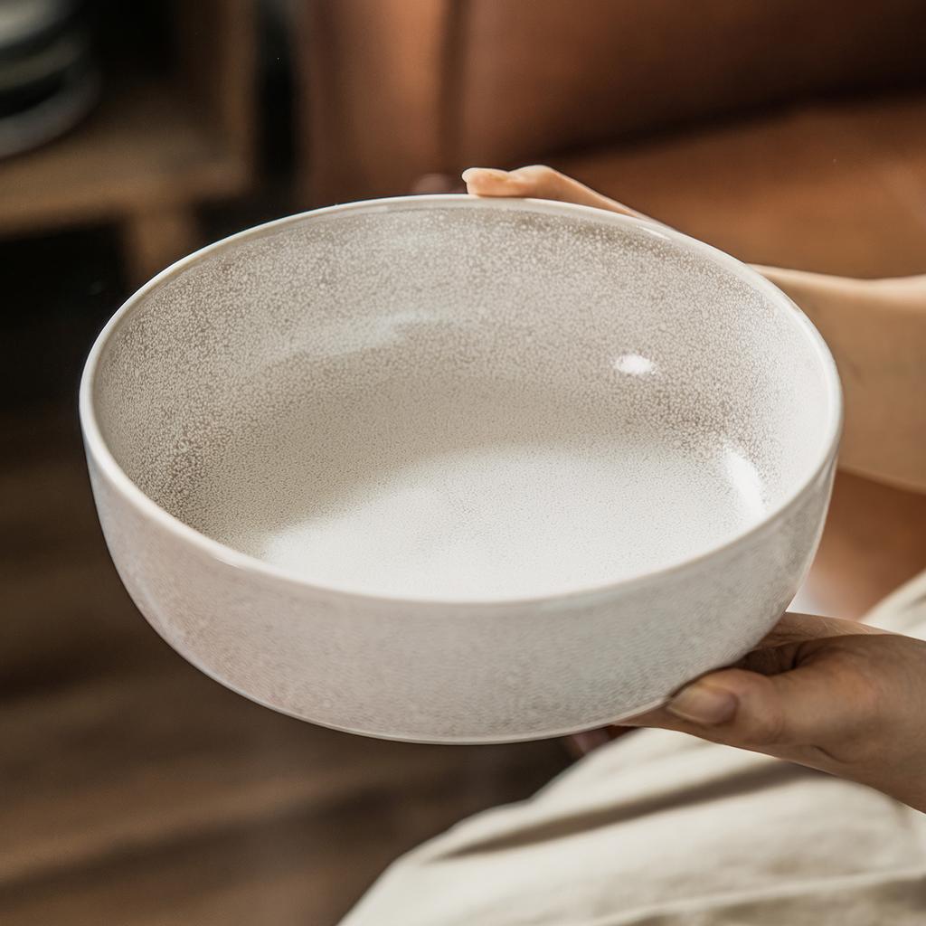 Retro Style Straight Body Large Bowl Round Ceramic Bowl Bowl Household Large Vegetable Bowl Soup Bowl Tableware Salad Bowl