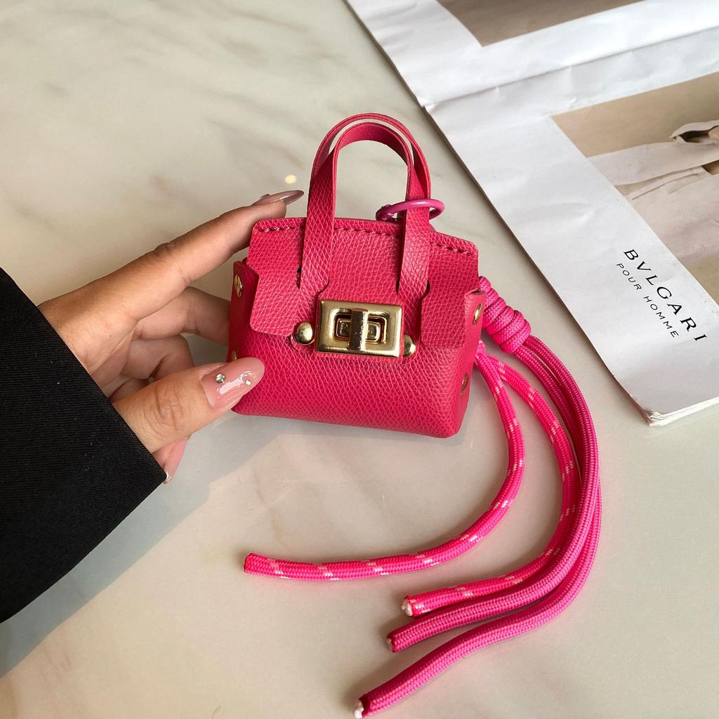Mini Coin Purse Bag Pendant Cute Square Handbag Earphe PU Leather Creative Car Key Chain Pendant Decorati Multi-functial