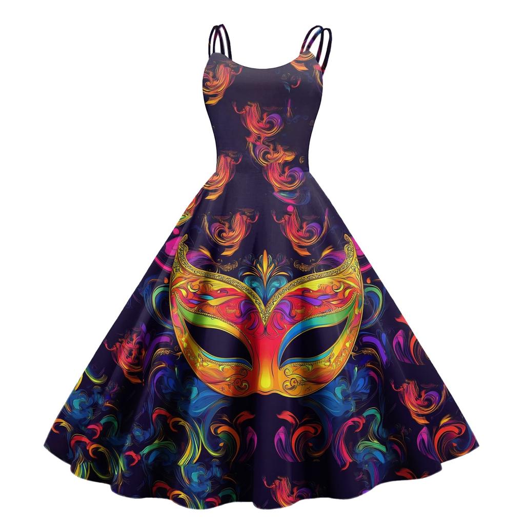 Dámské ležérní módní potisk Sexy punkové retro šaty Retro šaty